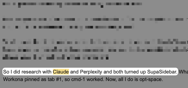 Customer email describing research done with Claude and Perplexity, both turning up the app